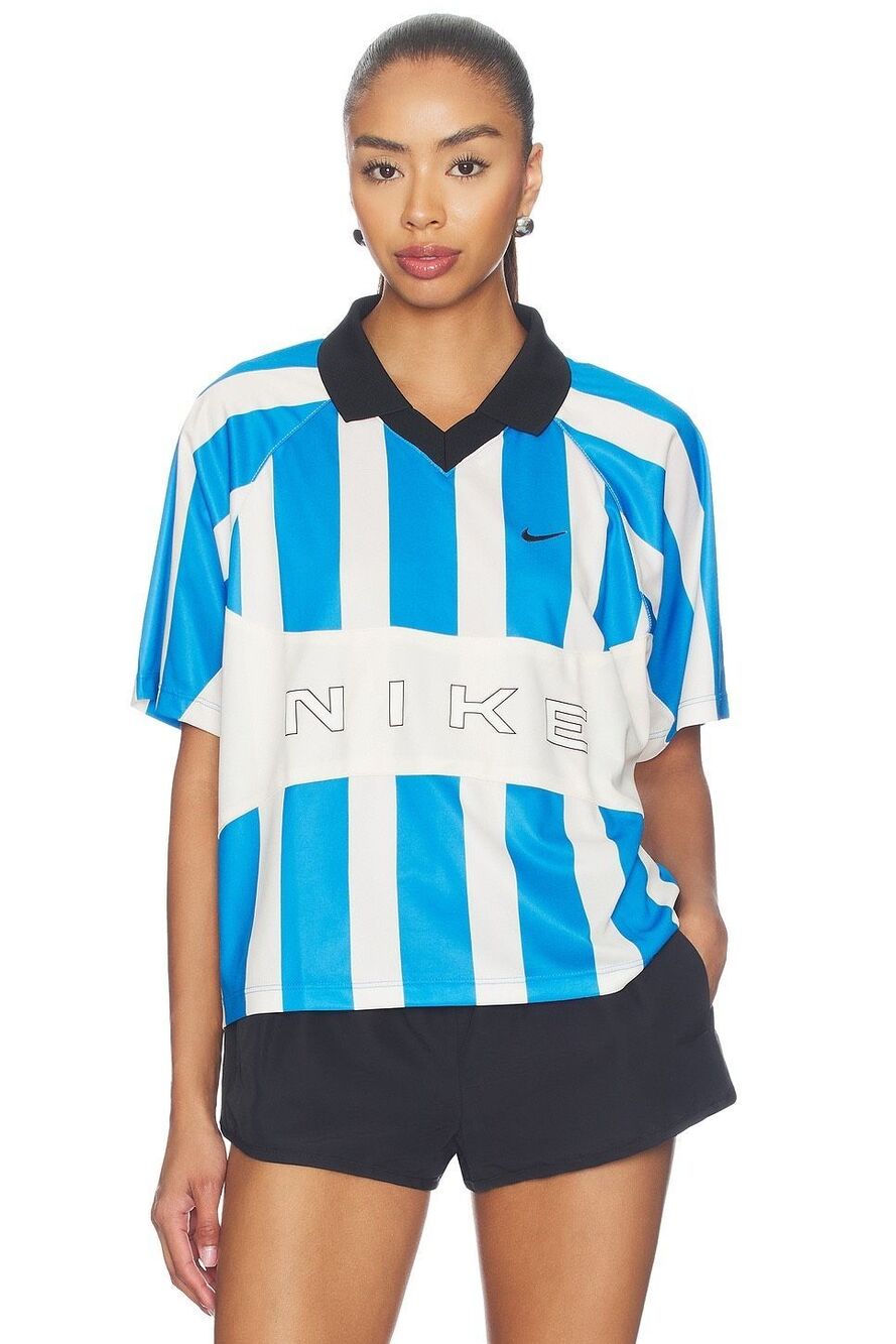 Nike Women's Oversized Short-sleeve Striped Jersey in Blue, Chalk, & Black Size